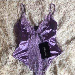 Lilac satin lace body suit
